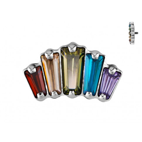 № 1591 Накрутка-кластер с пятью продолговатыми кристаллами CZ (Fancy Champagne, Amethist, Caramel, Paradise Green, Aquamarine) Holy Metal 1.2*8 мм Титан ASTM F-136