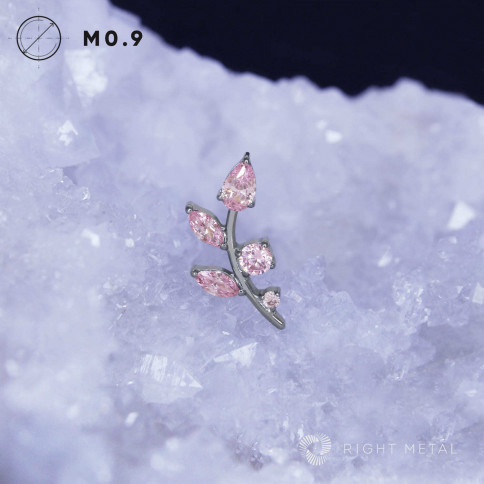 № 2028 Накрутка Ramule Pink в форме веточки с розовыми фианитами 1.2 мм Right Metal Титан ASTM F-136