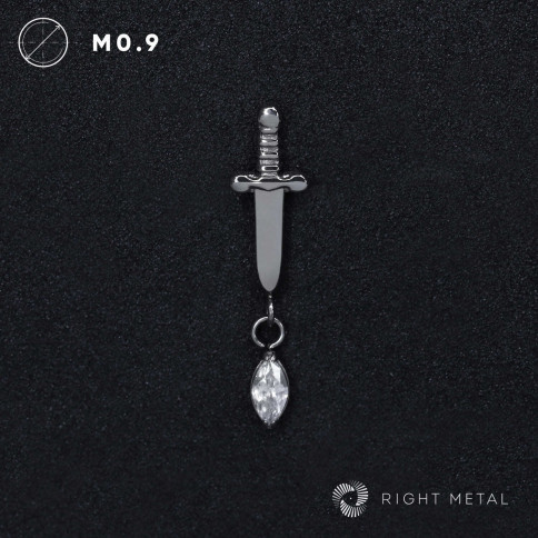 № 2099 Накрутка Dagger v.2 Pendant Crystal в форме кинжала с подвеской из прозрачного фианита 1.2 мм Right Metal Титан ASTM F-136