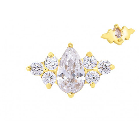 № 2443 Накрутка с семью кристаллами CZ White и Gold PVD  1.2 мм Holy Metal Титан ASTM F-136 (шляпка 10 мм)