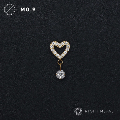№ 2520 Накрутка Pendant Heart Round Crystal PVD Yellow с подвеской и прозрачными фианитами 1.2 мм Right Metal Титан ASTM F-136