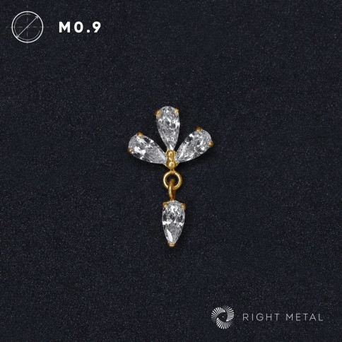 № 2609 Накрутка-кластер Pendant Pear Crystal PVD Yellow с подвеской и прозрачными фианитами 1.2 мм Right Metal Титан ASTM F-136