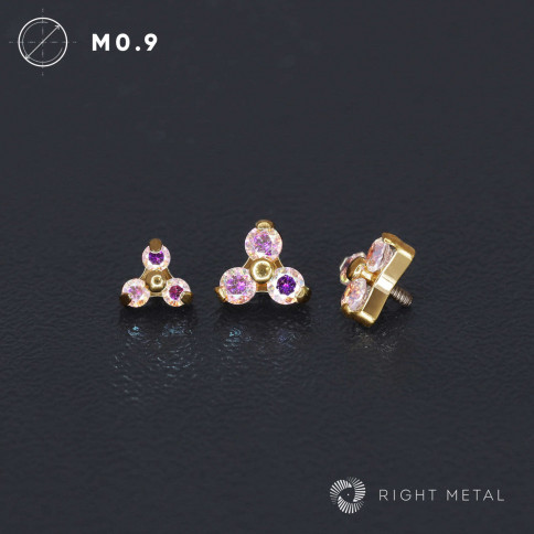 № 2614 Накрутка Trio AB PVD Yellow с перламутровыми фианитами 1.2 мм*3.6 мм Right Metal Титан ASTM F-136