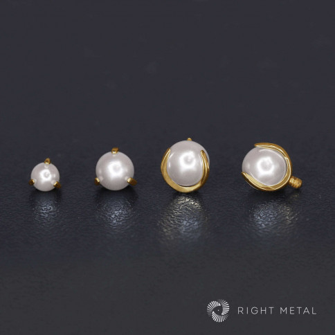№ 1885 Накрутка Ball 3-Prongs 3мм Grey Pearl PVD Yellow в форме шара на трех лапках с искусственно выращенным серебристым жемчугом и PVD покрытием 1.2 мм Right Metal Титан ASTM F-136