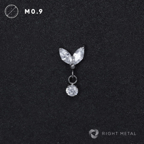№ 1913 Накрутка Pendant Double Marquise Round v.2 Crystal с подвеской и прозрачными фианитами 1.2 мм Right Metal Титан ASTM F-136