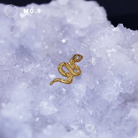№ 1921 Накрутка Snake Crystal PVD Yellow в форме змеи с прозрачным фианитом и PVD покрытием 1.2 мм Right Metal Титан ASTM F-136