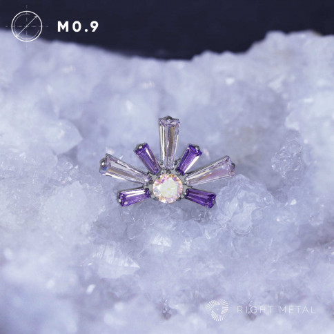 № 1929 Накрутка-кластер Xanthea Amethyst & Tanzanite & AB с разноцветными фианитами 1.2 мм Right Metal Титан ASTM F-136