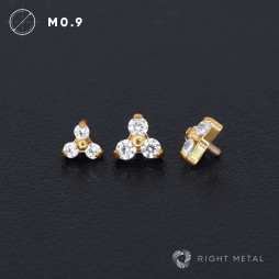№ 2801 Накрутка Trio Crystal PVD Yellow с прозрачными фианитами и PVD покрытием 1.2 мм*4.5 мм Right Metal Титан ASTM F-136	