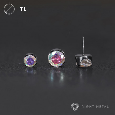 № 2011 Топ безрезьбовой Flat Cubic Zirconia AB Б/Р на трех лапках с перламутровым фианитом 3.5 мм Right Metal Титан ASTM F-136