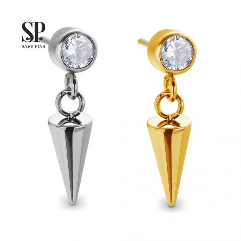 № 1839 Насадка на подвеске Cone безрезьбовая с кристаллом Clear CZ и Gold PVD Safe Pins Титан ASTM F-136