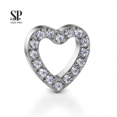 № 1825 Накрутка Heart с кристаллами Clear CZ 1.2*7 мм Safe Pins Титан ASTM F-136