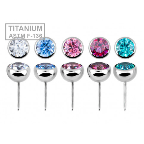 № 2287 Безрезьбовая шляпка с голубым кристаллом Premium Zirconia Fancy Blue 2.5 мм Steel and Silver Титан ASTM F-136