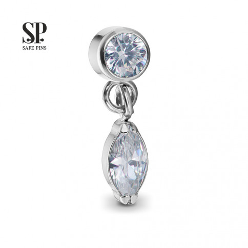 № 1380 Накрутка Single Marquise на подвеске Clear CZ Safe Pins 1.2 мм Титан ASTM F-136