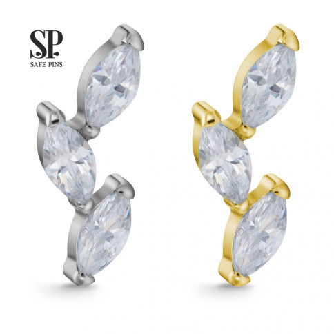 № 2225 Накрутка-кластер Marquise Branch Thin с кристаллами Clear CZ и Gold PVD 1.2*11 мм Safe Pins Титан ASTM F-136